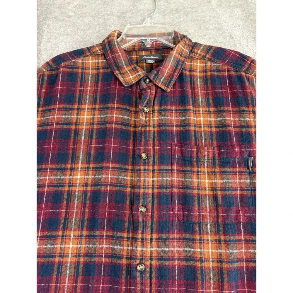 Eddie Bauer Flannel Shirt Mens‎ XXL Red Orange Plaid Classic Fit Cotton Outdoors